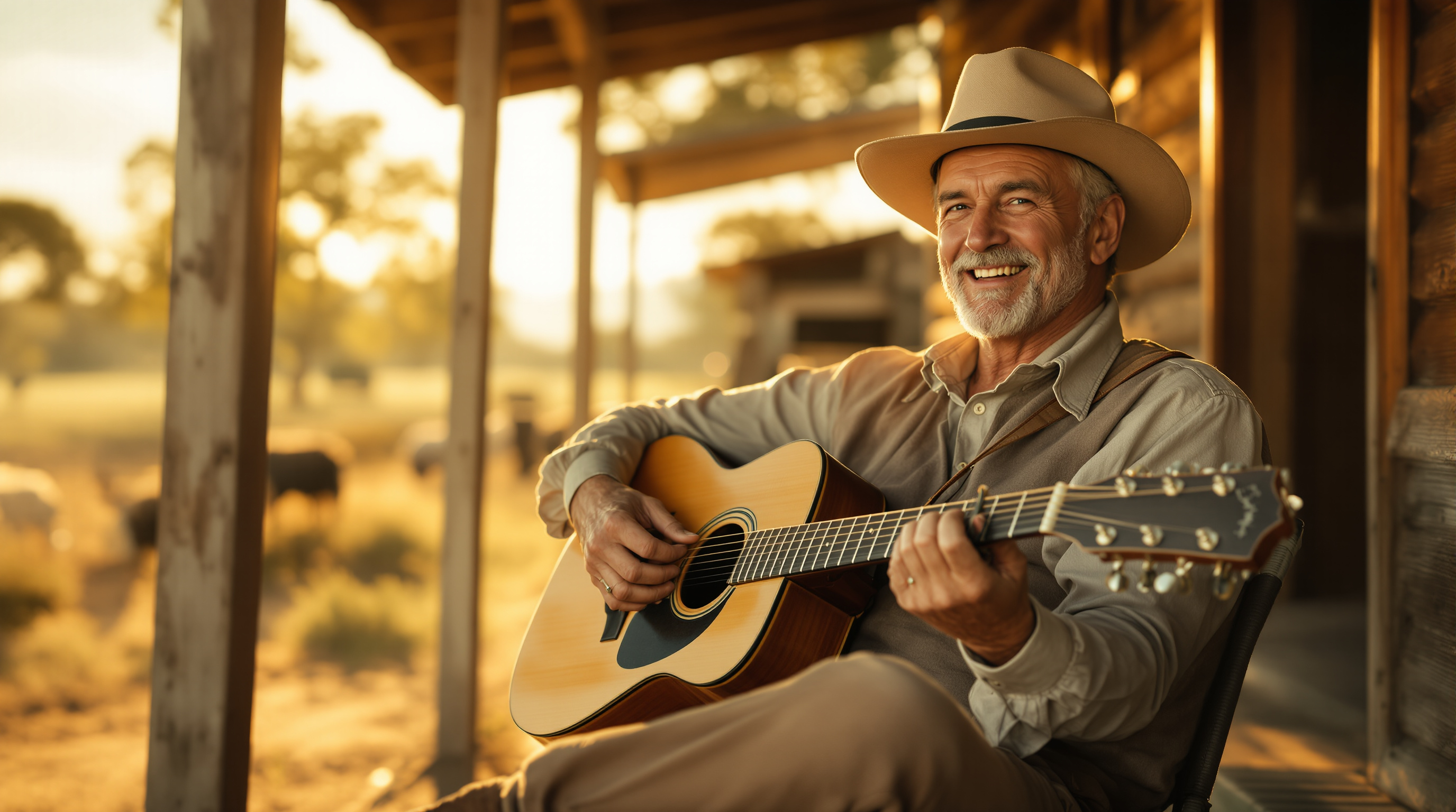 Vintage Australian stockman with guitar